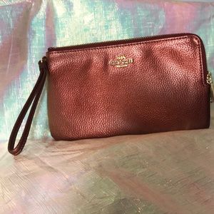 Coach large metallic cherry double zip / corner zip wristlet very nice!